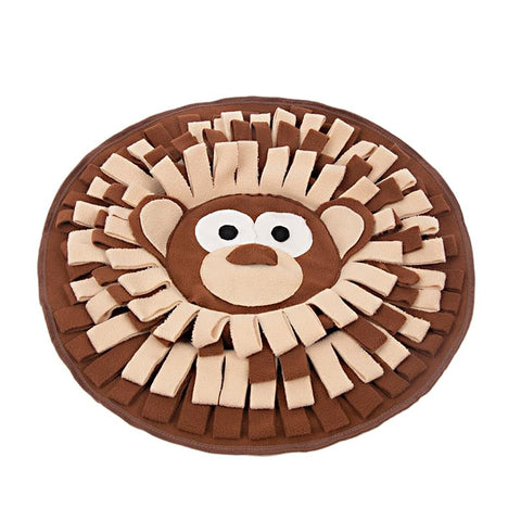 Round pet mat with lion design on a white background