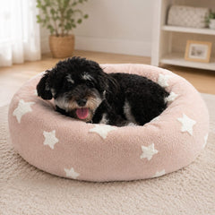 Soft plush calming pet bed for dogs and cats with raised edges