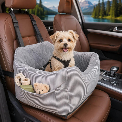 Portable dog car seat with safety leash for small dogs